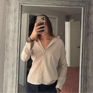 black and white pinstripe satin blouse